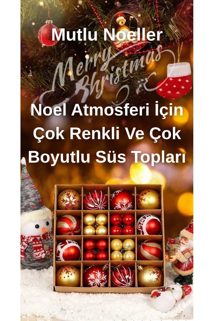 Yılbaşı Ağacı Süs Topları 36’lı Set – Kırmızı Altın Çok Renkli Dayanıklı Yılbaşı Süsleri  