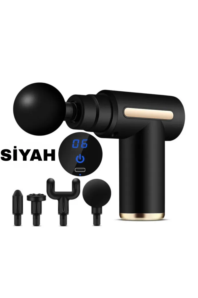 Taşınabilir Derin Doku Kas Masaj Aleti 6 Kademeli Sessiz Mini Masaj Tabancası- Siyah- Gri