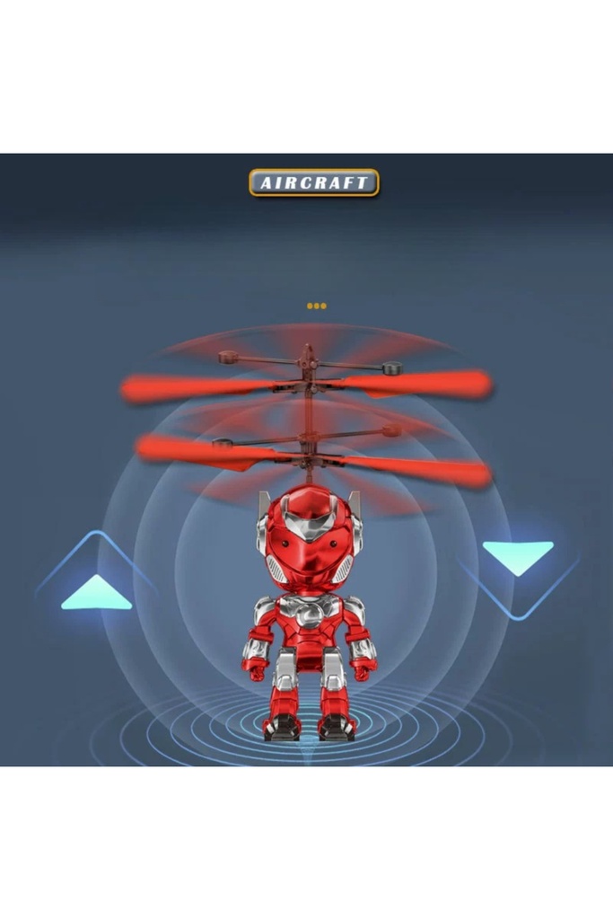 USB Şarjlı Sensörlü Uçan Robot Oyuncak – Işıklı, Kumandalı, Dayanıklı Gövde-KIRMIZI RENK