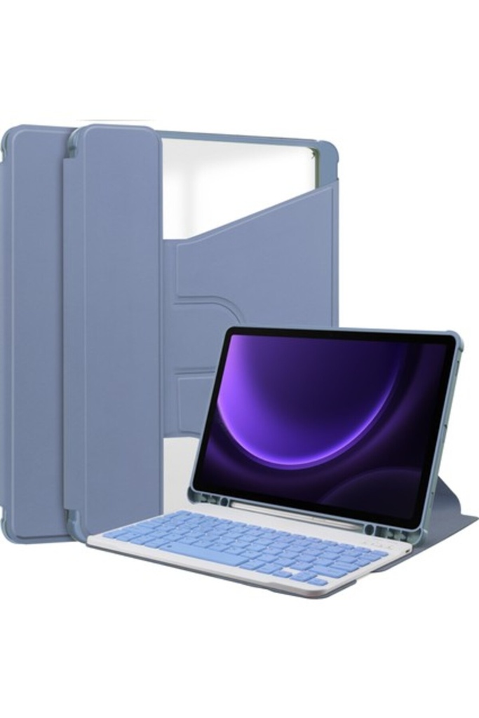 XFashion Samsung Galaxy Tab S9 Fe Kasa Deri+Bluetooth Klavye ile Akrilik Döner Stand Kapağı