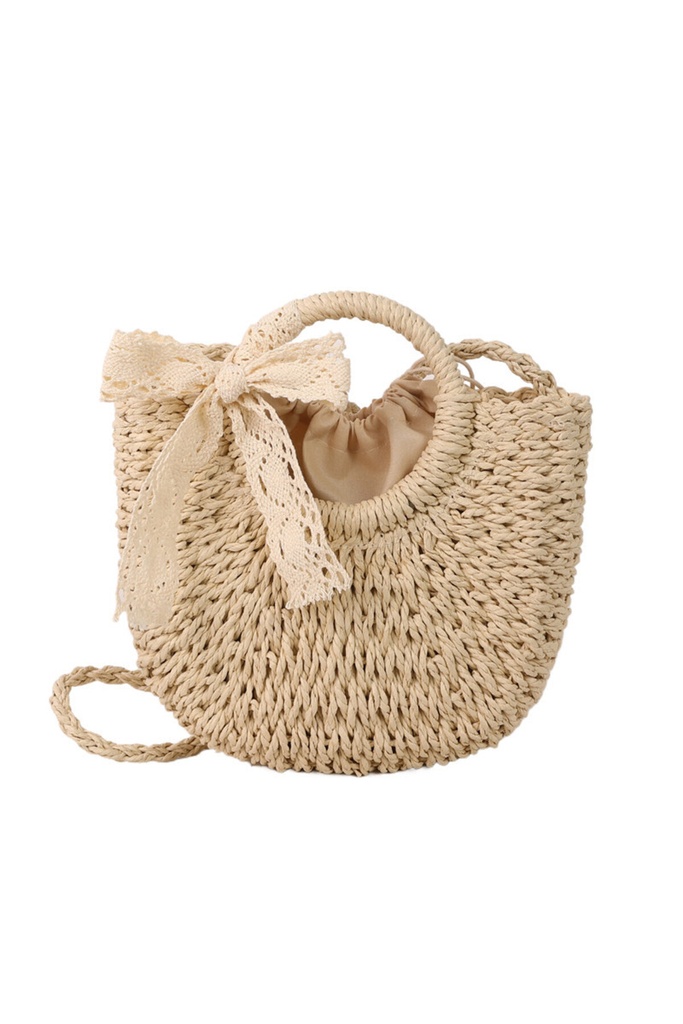 Hasır Kurdeleli Kadın Çantası Omuz Ve Çapraz Kullanıma Uygun, Hafif Ve Doğal Dokulu Çanta