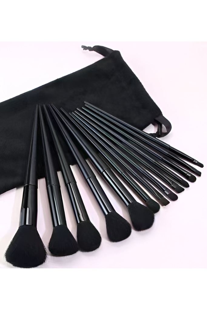 13 Parça Siyah Makyaj Fırça Seti Sentetik Kıl Profesyonel Toz Allık Göz Farı Fırçaları