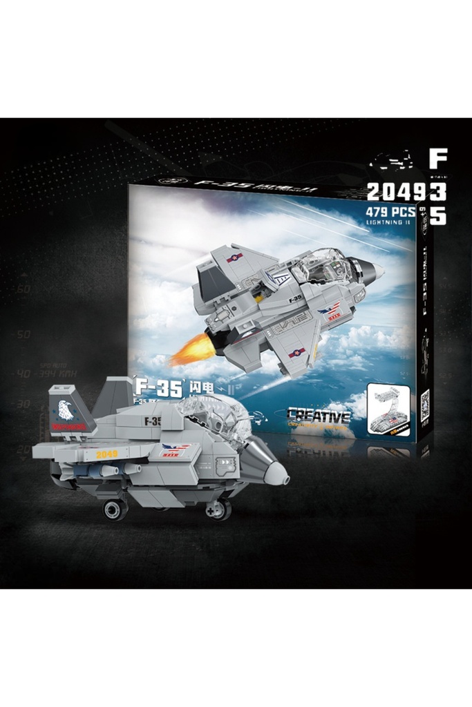 Mini Blok Uçak F-35 Lightning II – 479 Parça, Standlı, 15×11×7 cm