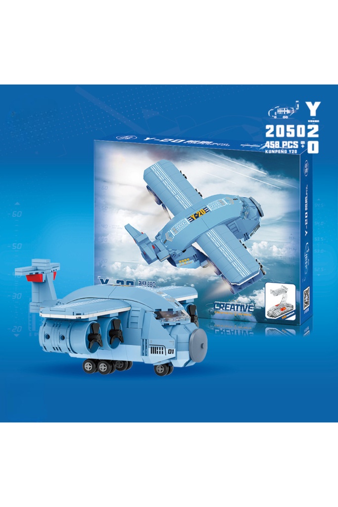 Mini Blok Uçak Y-20 Nakliye Uçağı – 458 Parça, Standlı, 14×18×8 cm