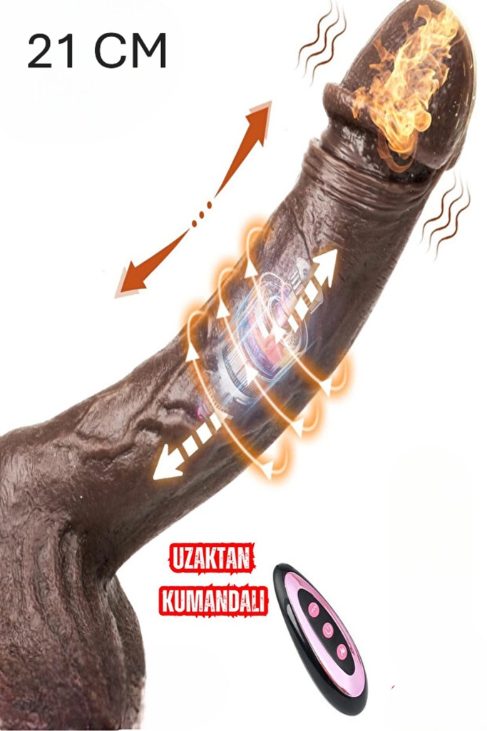 Uzaktan Kumandalı, Isıtmalı (42°C), Siyahi, 4 Fonksiyonlu 21 CM Hareketli Vibratör Dildo
