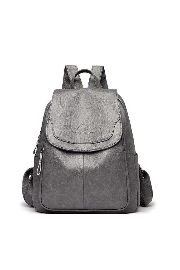 Yumuşak Deri Orta Boy Kadın Sırt Çantası - Geniş Hacim, Çok Gözlü, Tablet Uyumlu (Gri)