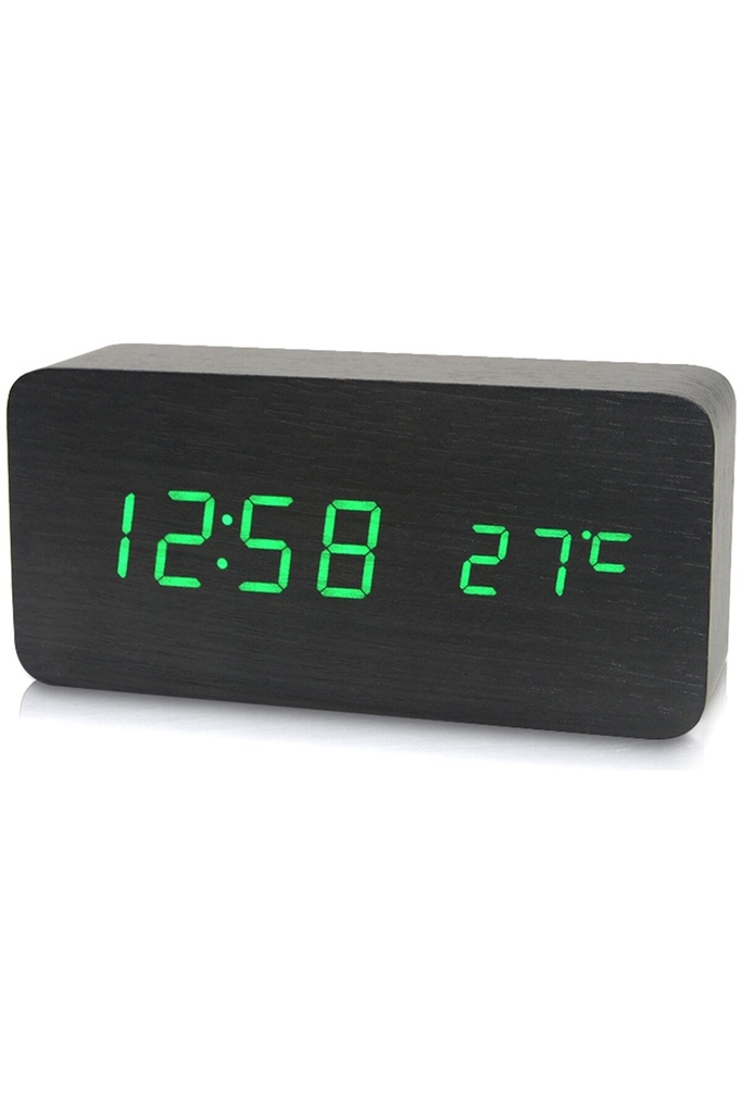 Dijital Ekranlı Ahşap Desenli LED Çalar Saat