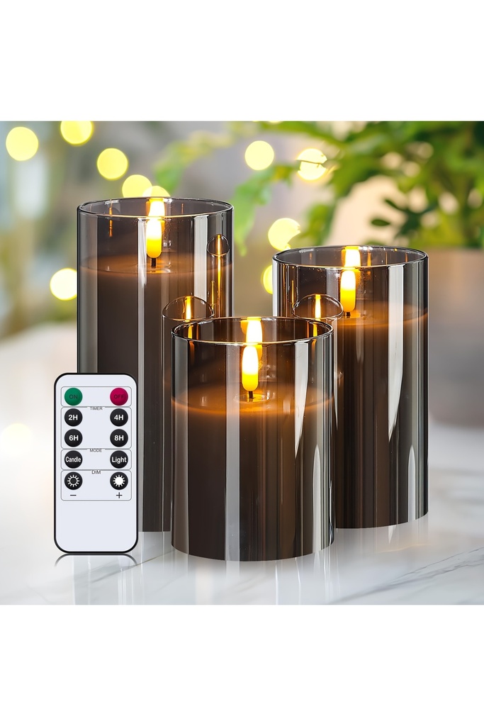 Dekoratif Kumandalı LED Mum Seti – 3 Parça, Akrilik Gövde, Pille Çalışır