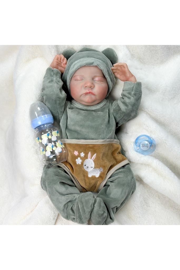 Levi 17 İnç Reborn Gerçekçi Bebek 43 cm – Kapalı Göz, Manyetik Emzik, Biberonlu