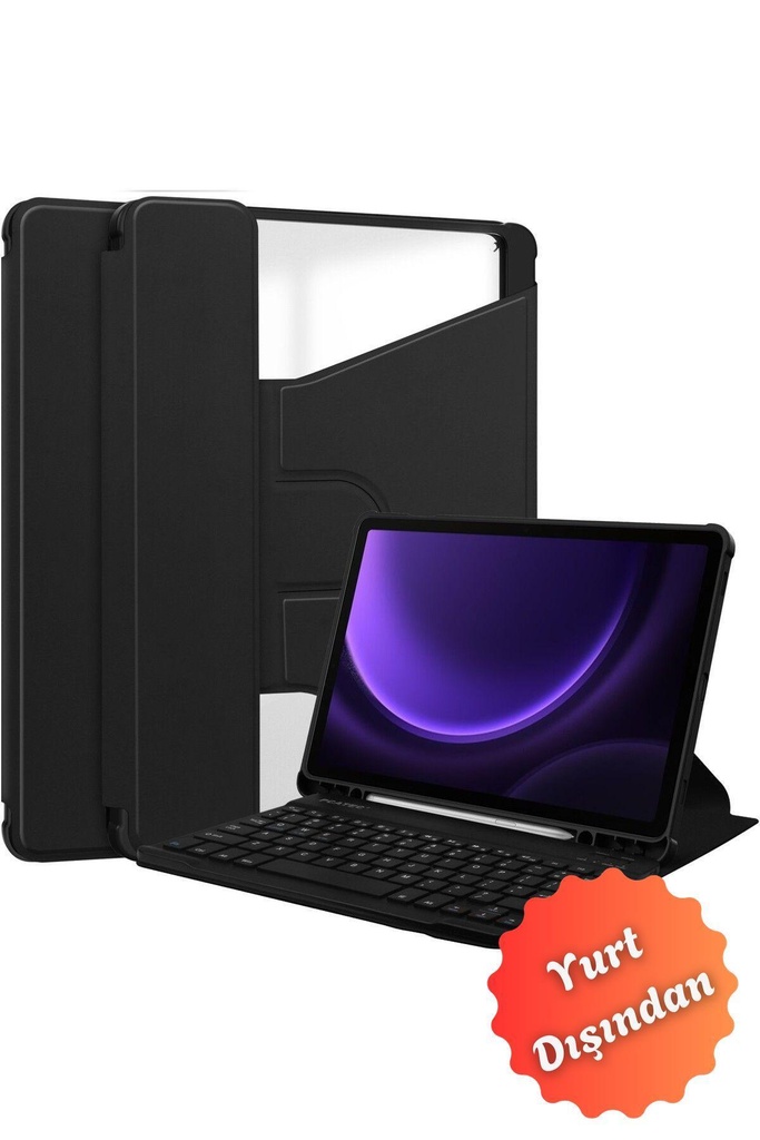 Samsung Galaxy Tab S9 Fe Kasa Deri Bluetooth Klavye Ile Akrilik Döner Stand Kapağı
