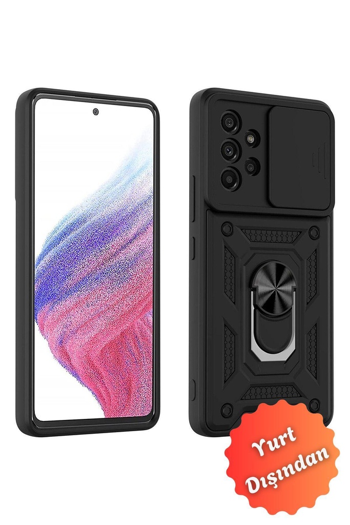 4u A53 Uyumlu Kılıf Stand Olabilen Yüzüklü Sürgülü Vega Arka Kapak Siyah